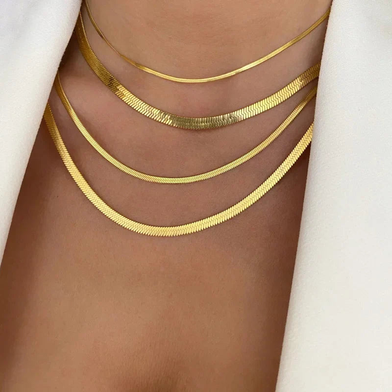 Hot Fashion Unisex Snake Chain Women Necklace Choker Stainless Steel Herringbone Gold Color Chain Necklace For Women