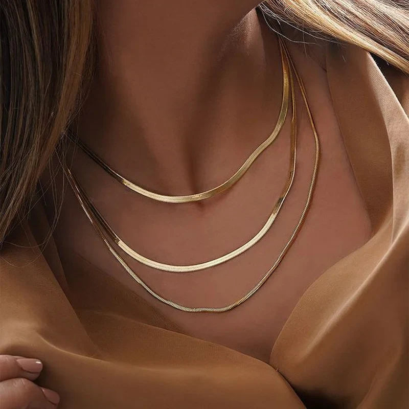 Hot Fashion Unisex Snake Chain Women Necklace Choker Stainless Steel Herringbone Gold Color Chain Necklace For Women