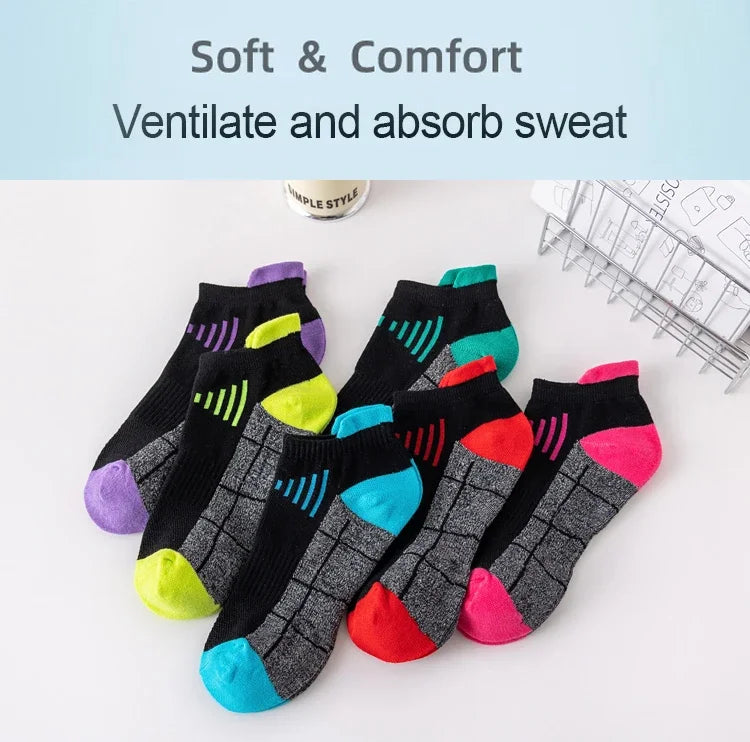 HSS 3Pairs Organic Cotton Women Socks Ankle Breathable Run Sports Sock Black Pink Casual Athletic Summer Thin Men Short