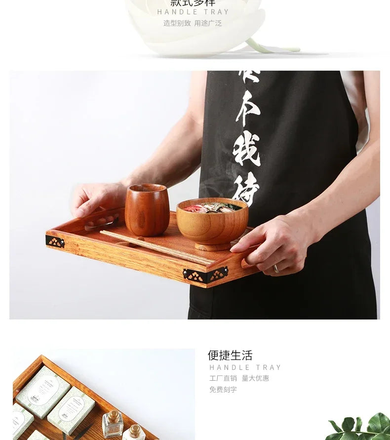 Japanese Wooden Tray Tea Tray Portable Decorative Miscellaneous Storage Tea Set Kitchen Storage Restaurant Service Tray