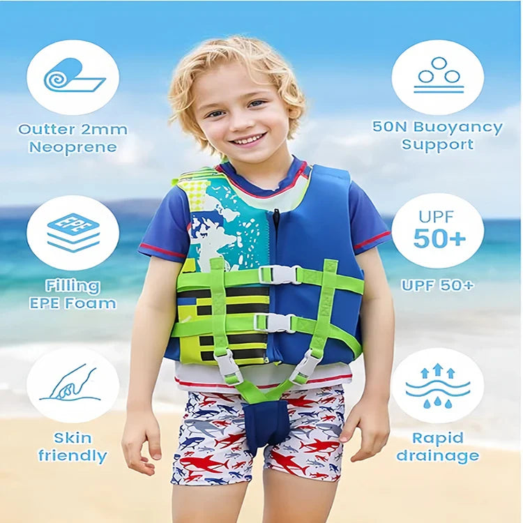 Kids Life Jackets Neoprene Children Swimming Vest Water Sports Life Vest for Kayaking Drifting Boating Safety Survival