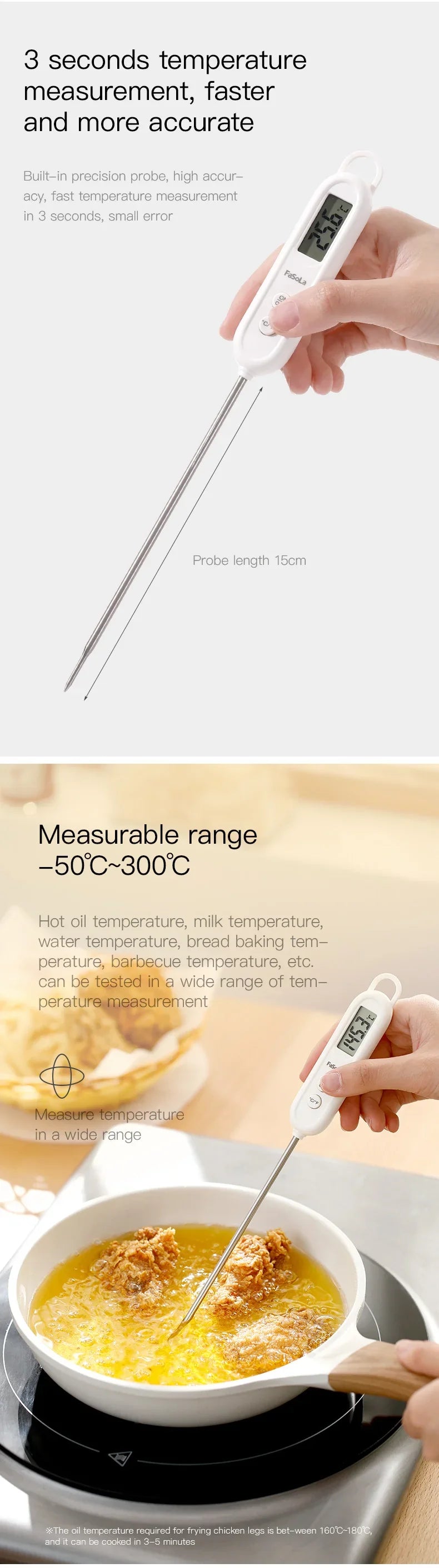 Kitchen Digital Food Thermometer Water Thermometer Tool Probe-Type Electronic Thermometer for Baking Barbecue Soup