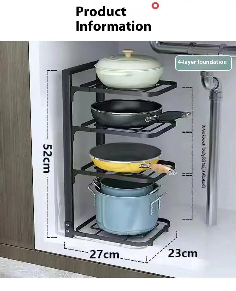 Kitchen Organizer Rack Adjustable Pot Cabinet Rack Holder Multi-layer Household Frying Pan Holder Pot Storage Rack Bowl