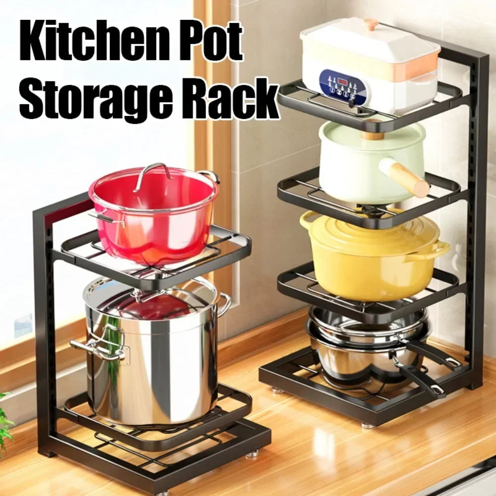 Kitchen Organizer Rack Adjustable Pot Cabinet Rack Holder Multi-layer Household Frying Pan Holder Pot Storage Rack Bowl