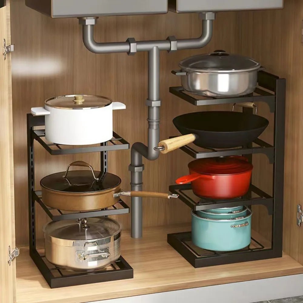 Kitchen Organizer Rack Adjustable Pot Cabinet Rack Holder Multi-layer Household Frying Pan Holder Pot Storage Rack Bowl