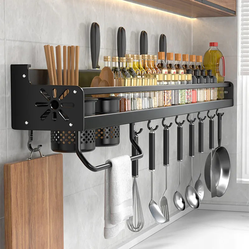 Kitchen Organizer Shelf Wall-mounted Spice Storage Rack Kitchen Knife Holder Wall Seasoning Chopstick Spoon Shovel