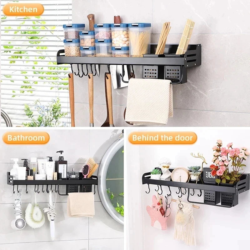 Kitchen Organizer Shelf Wall-mounted Spice Storage Rack Kitchen Knife Holder Wall Seasoning Chopstick Spoon Shovel