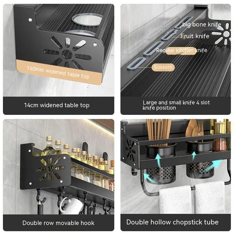 Kitchen Organizer Shelf Wall-mounted Spice Storage Rack Kitchen Knife Holder Wall Seasoning Chopstick Spoon Shovel