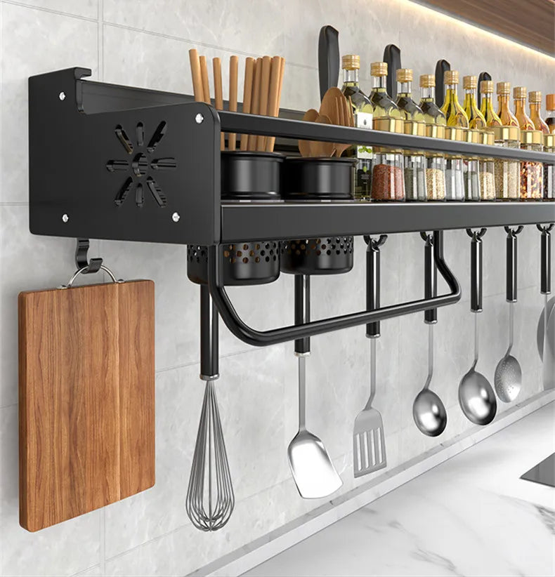 Kitchen Organizer Shelf Wall-mounted Spice Storage Rack Kitchen Knife Holder Wall Seasoning Chopstick Spoon Shovel