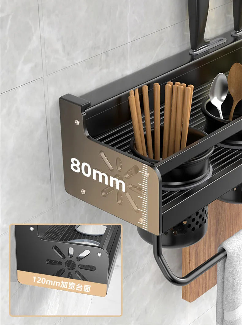 Kitchen Organizer Shelf Wall-mounted Spice Storage Rack Kitchen Knife Holder Wall Seasoning Chopstick Spoon Shovel