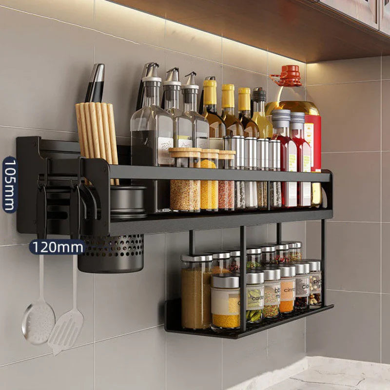 Kitchen Organizer Shelf Wall-mounted Spice Storage Rack Kitchen Knife Holder Wall Seasoning Chopstick Spoon Shovel