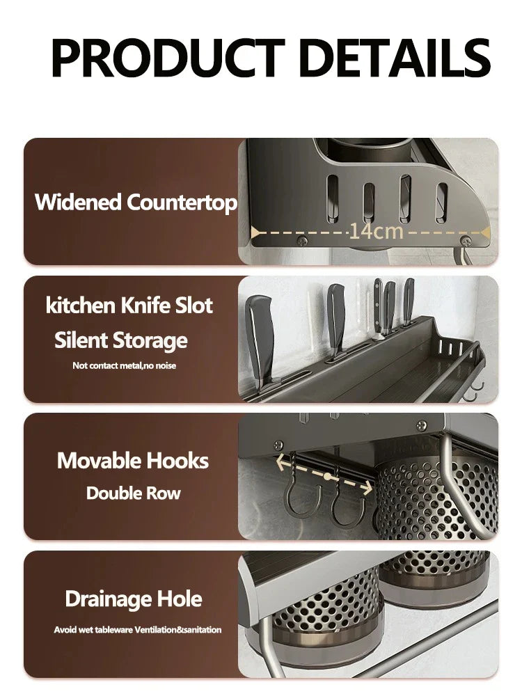 Kitchen Spice Storage Knives Holder Knife Stand Spice Rack Organizer Knives Holder Spoon and Chopsticks Rest Hanging