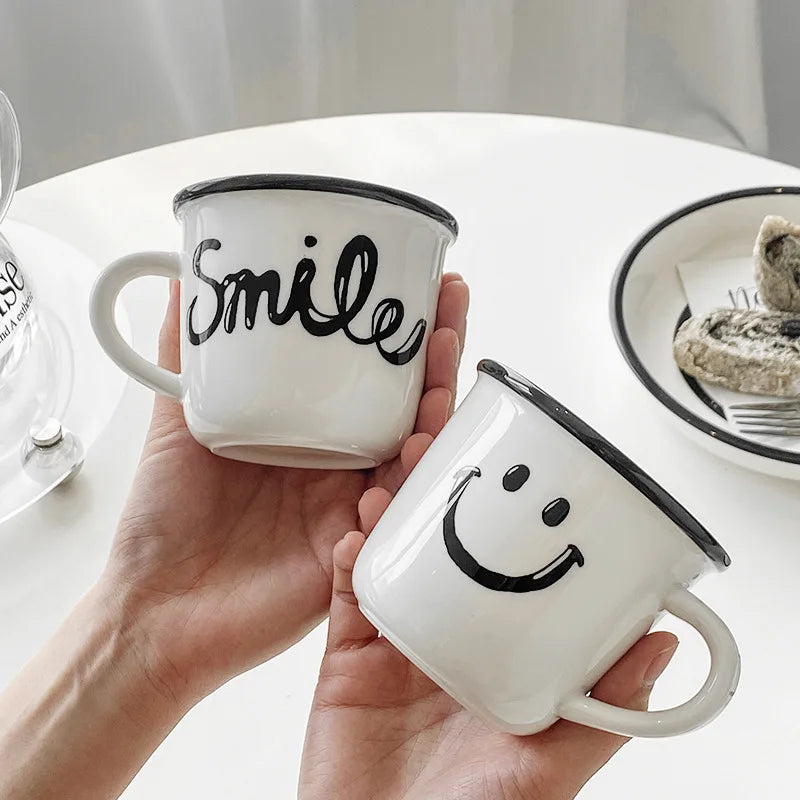 Korean Style Smile Face Dinner Plate Ceramic Dinnerware Coffee Mug Rice Bowl Cute Dish Set Kawaii Soup Noodle Bowl