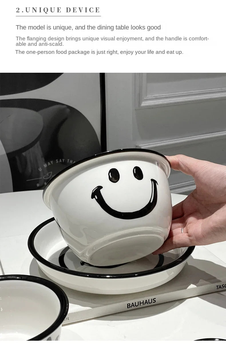 Korean Style Smile Face Dinner Plate Ceramic Dinnerware Coffee Mug Rice Bowl Cute Dish Set Kawaii Soup Noodle Bowl