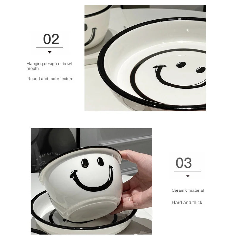 Korean Style Smile Face Dinner Plate Ceramic Dinnerware Coffee Mug Rice Bowl Cute Dish Set Kawaii Soup Noodle Bowl