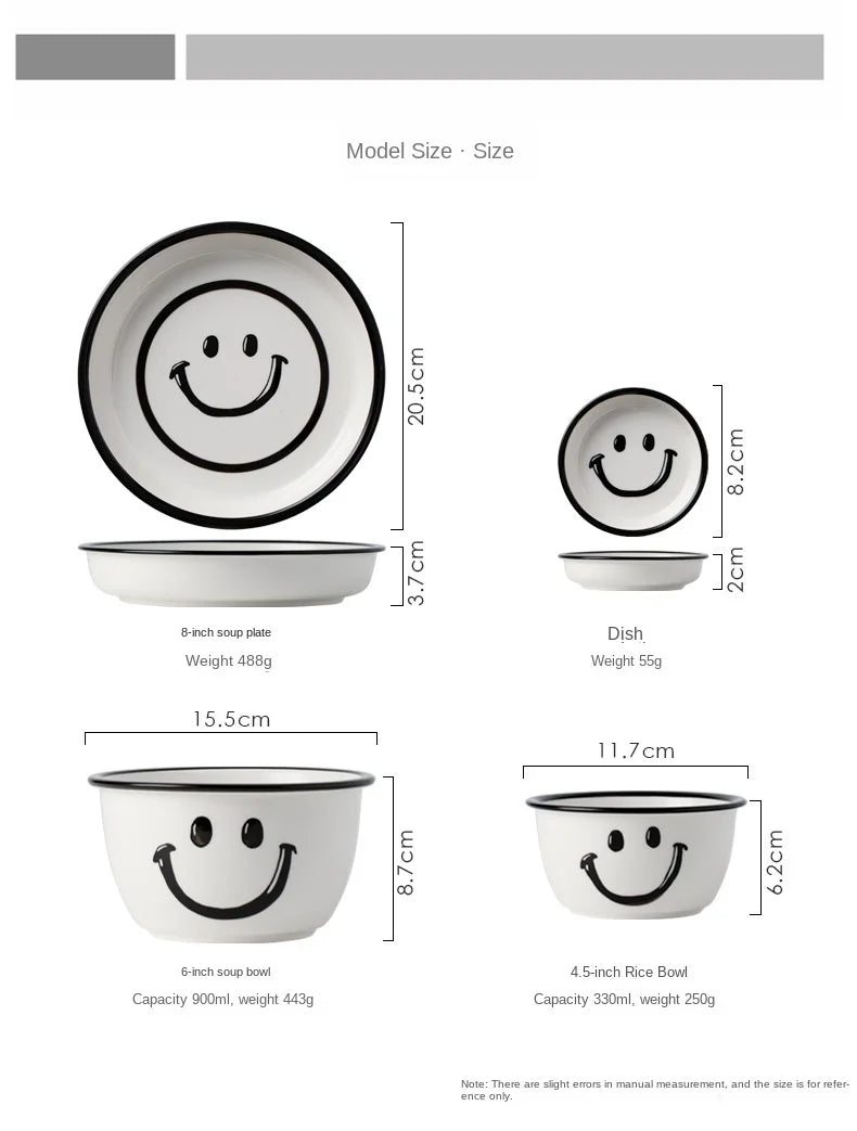 Korean Style Smile Face Dinner Plate Ceramic Dinnerware Coffee Mug Rice Bowl Cute Dish Set Kawaii Soup Noodle Bowl