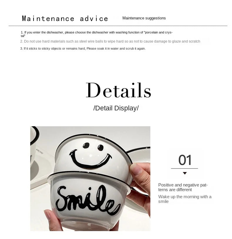 Korean Style Smile Face Dinner Plate Ceramic Dinnerware Coffee Mug Rice Bowl Cute Dish Set Kawaii Soup Noodle Bowl