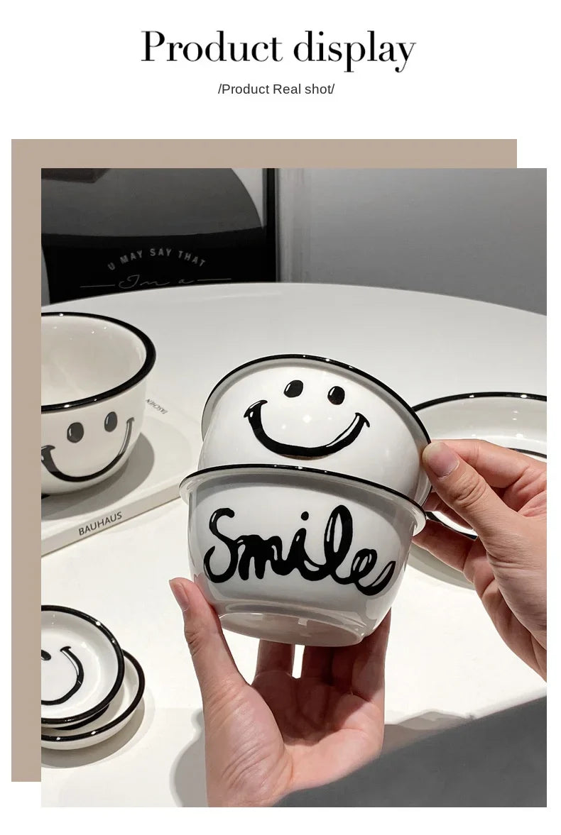 Korean Style Smile Face Dinner Plate Ceramic Dinnerware Coffee Mug Rice Bowl Cute Dish Set Kawaii Soup Noodle Bowl