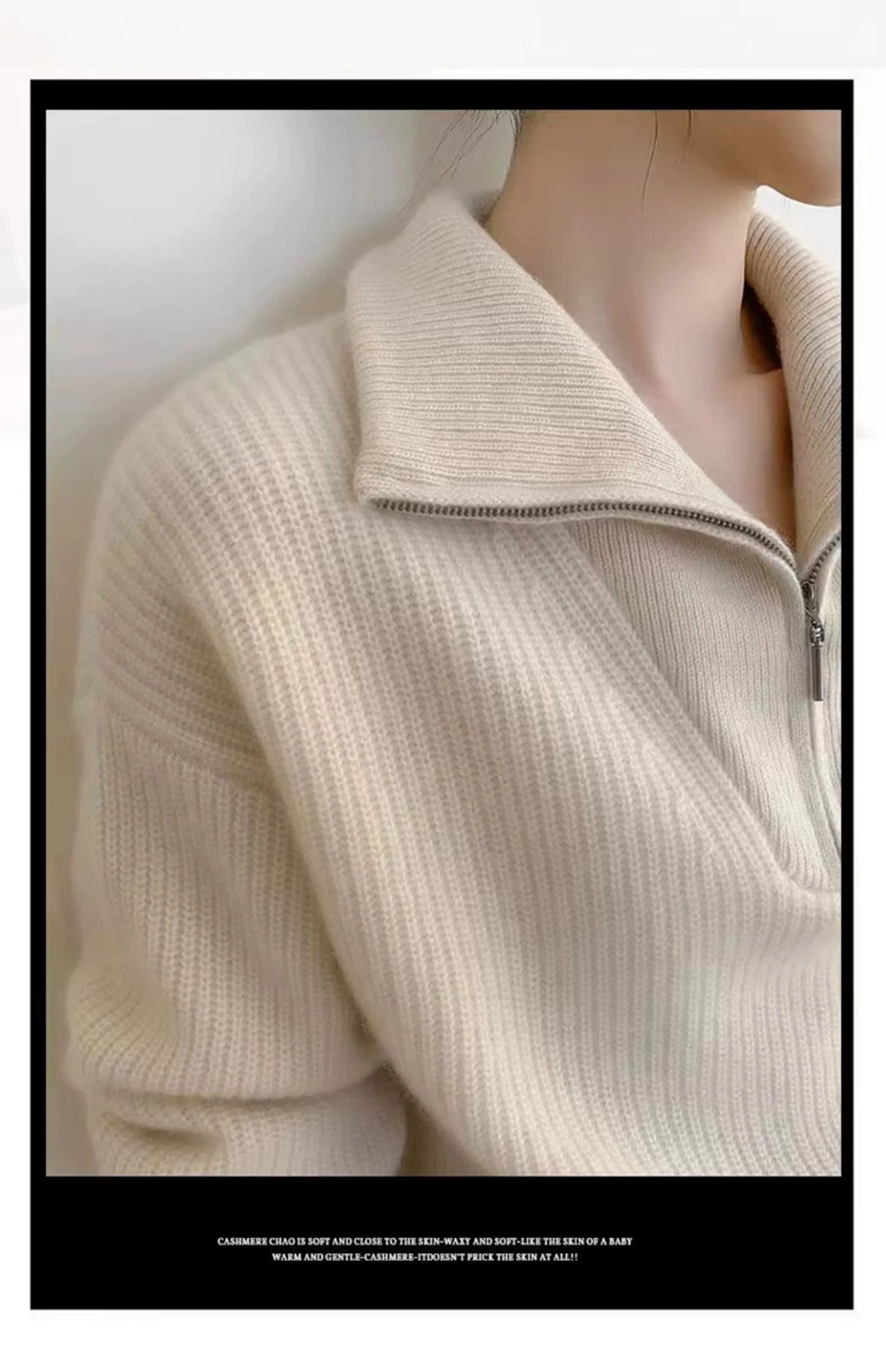 Large lapel thick cashmere sweater women’s 100 pure wool zipper sweater pullover lazy loose knit base top