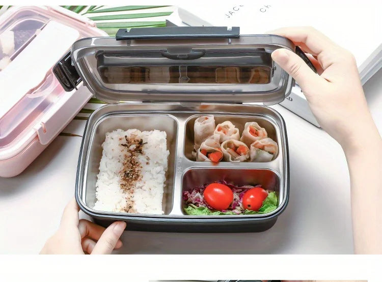 Leak-Proof Stainless Steel Lunch Box With 3/4 Compartments - Durable Easy-Clean Bento Container For Students & Office