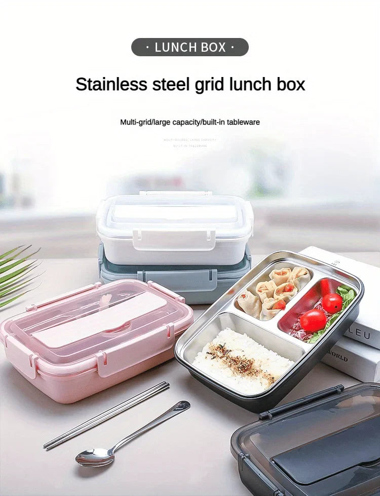 Leak-Proof Stainless Steel Lunch Box With 3/4 Compartments - Durable Easy-Clean Bento Container For Students & Office