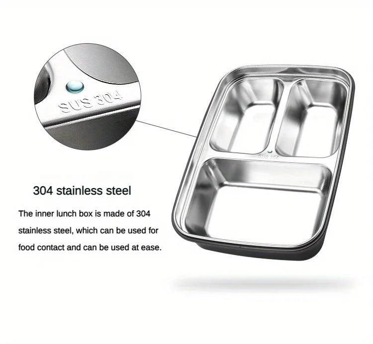 Leak-Proof Stainless Steel Lunch Box With 3/4 Compartments - Durable Easy-Clean Bento Container For Students & Office