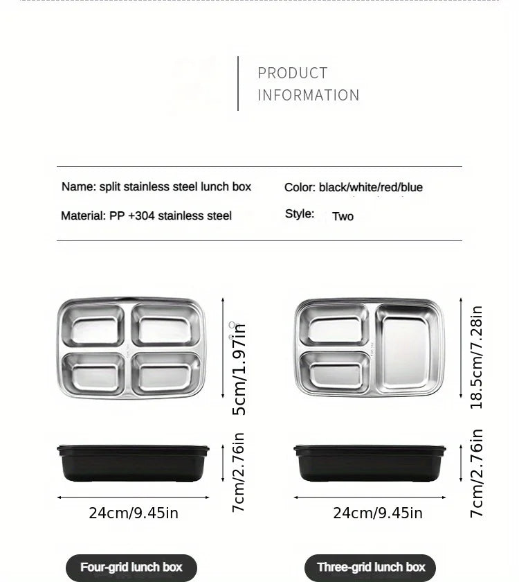 Leak-Proof Stainless Steel Lunch Box With 3/4 Compartments - Durable Easy-Clean Bento Container For Students & Office