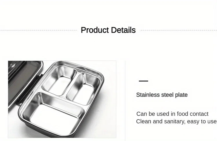 Leak-Proof Stainless Steel Lunch Box With 3/4 Compartments - Durable Easy-Clean Bento Container For Students & Office