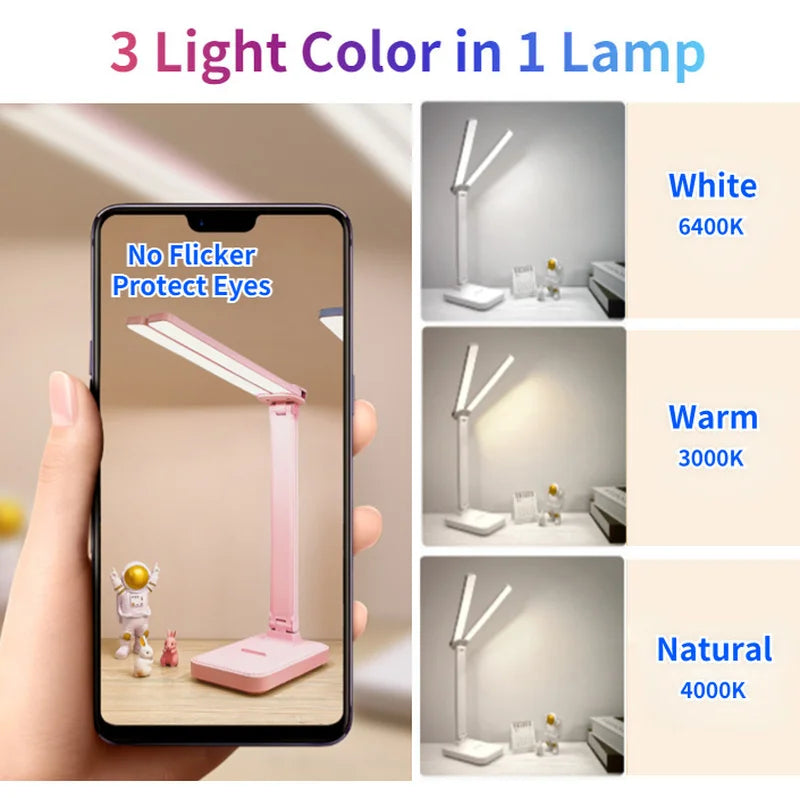 LED Desk Lamp 3 Levels Dimmable Touch Night Light USB Rechargeable Eye Protection Foldable Table Lamp For Bedroom