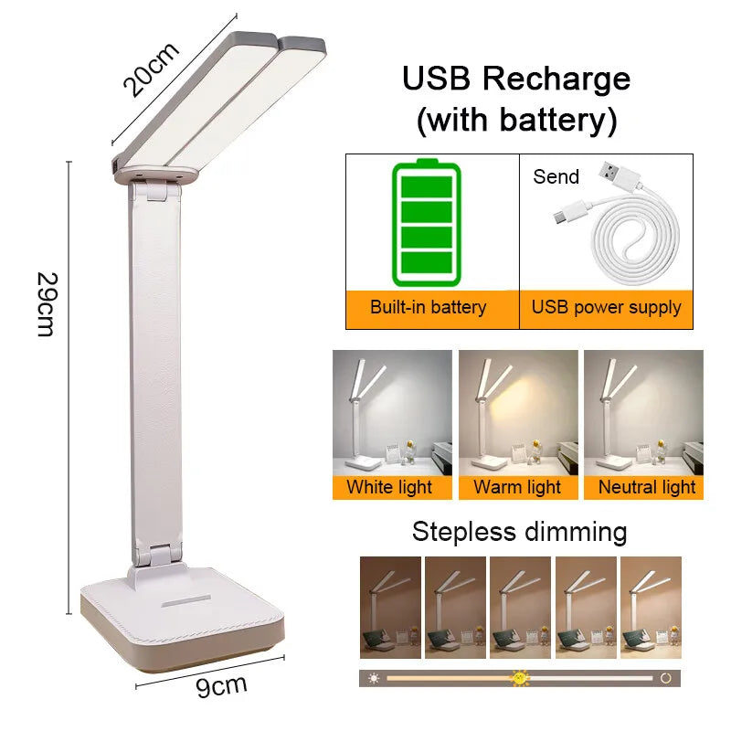 LED Desk Lamp 3 Levels Dimmable Touch Night Light USB Rechargeable Eye Protection Foldable Table Lamp For Bedroom