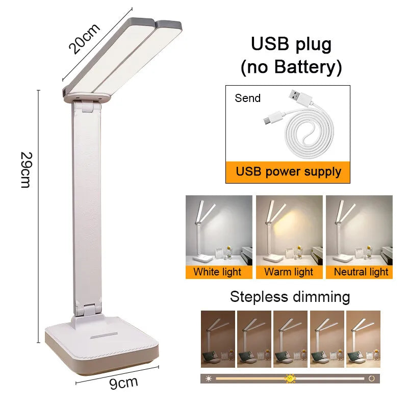 LED Desk Lamp 3 Levels Dimmable Touch Night Light USB Rechargeable Eye Protection Foldable Table Lamp For Bedroom