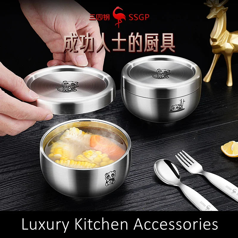 LFGB Certificate 99.9% Anti-bacterial 316L Stainless Steel Warm Keeping Kid Cutlery Heat Insulating 11.8cm Baby Bowl