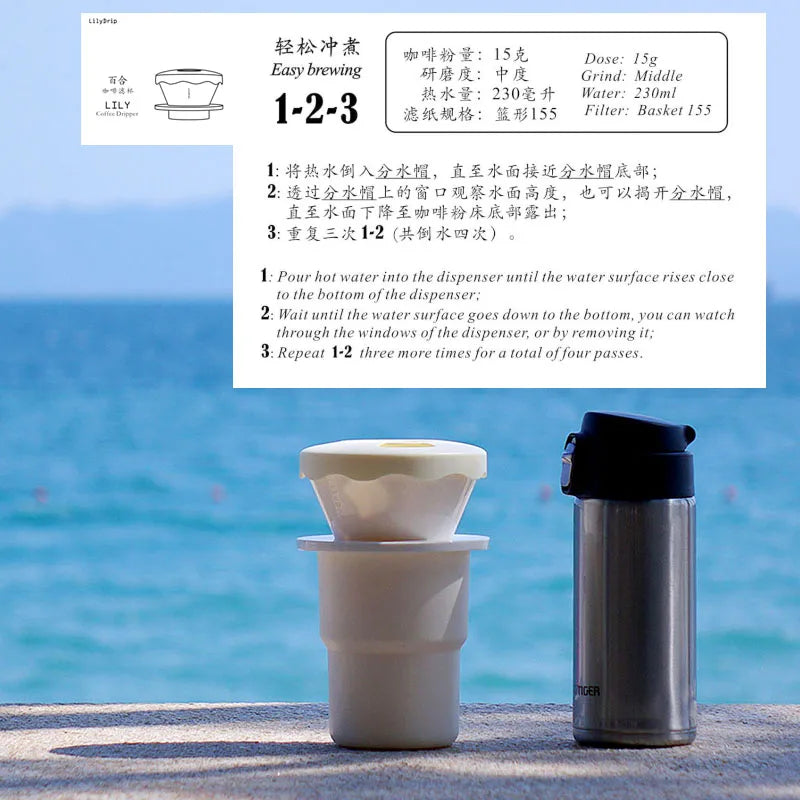 LilyDrip Coffee Dripper Easy Brewing Plastic Coffee Filter Camping Coffee Brewer Compatible with #155 Basket Paper