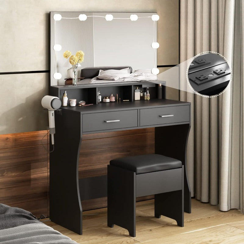 Makeup Vanity White Clearance Desk with Lighted Mirror & Power Outlet 3 Lighting Colors Brightness Adjustable 31.5in(W)