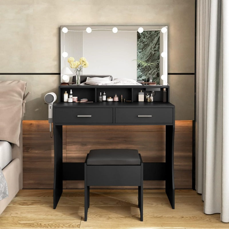 Makeup Vanity White Clearance Desk with Lighted Mirror & Power Outlet 3 Lighting Colors Brightness Adjustable 31.5in(W)