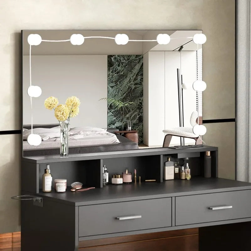 Makeup Vanity White Clearance Desk with Lighted Mirror & Power Outlet 3 Lighting Colors Brightness Adjustable 31.5in(W)