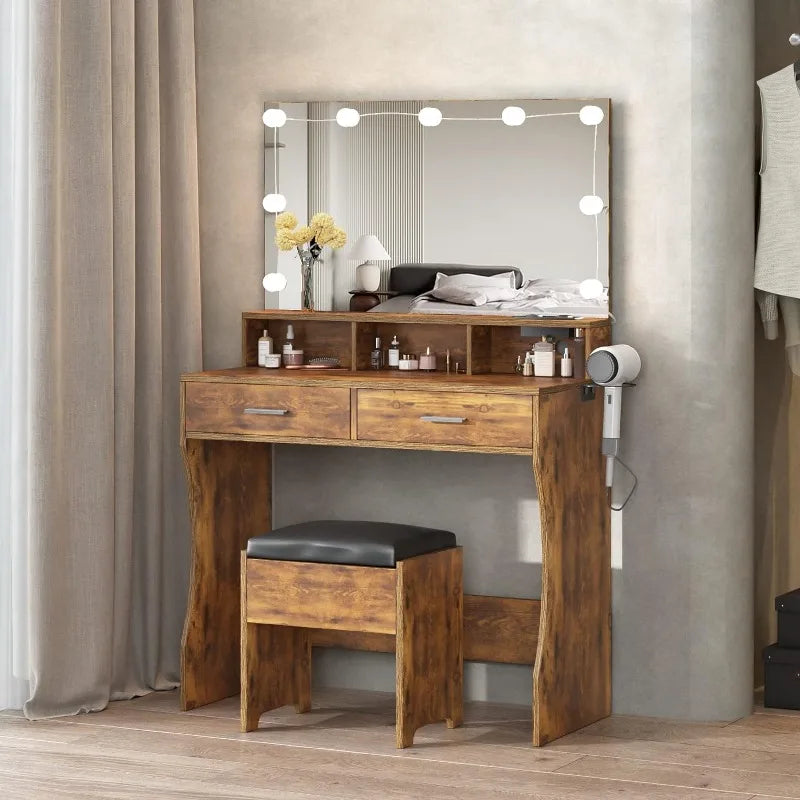 Makeup Vanity White Clearance Desk with Lighted Mirror & Power Outlet 3 Lighting Colors Brightness Adjustable 31.5in(W)