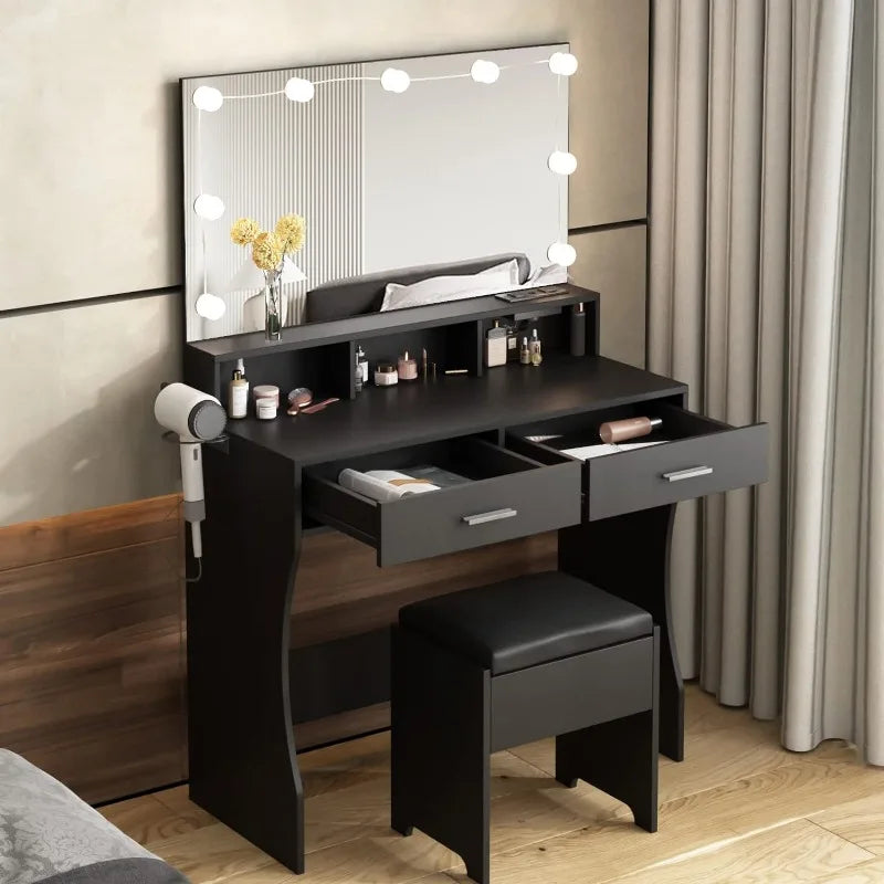 Makeup Vanity White Clearance Desk with Lighted Mirror & Power Outlet 3 Lighting Colors Brightness Adjustable 31.5in(W)