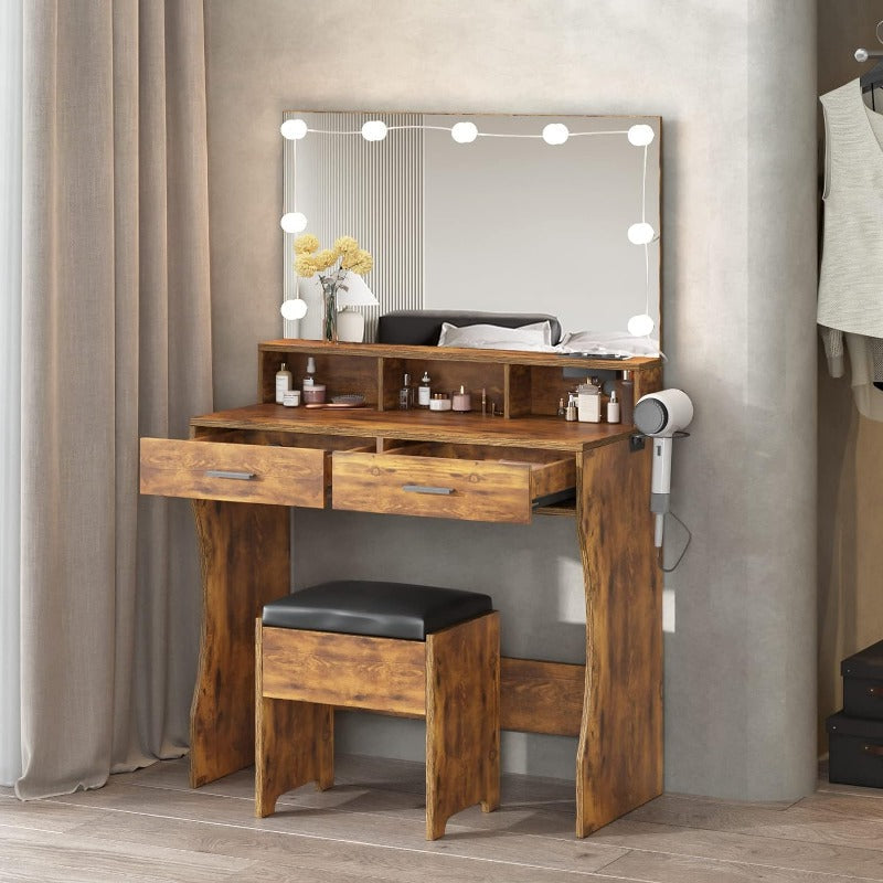 Makeup Vanity White Clearance Desk with Lighted Mirror & Power Outlet 3 Lighting Colors Brightness Adjustable 31.5in(W)