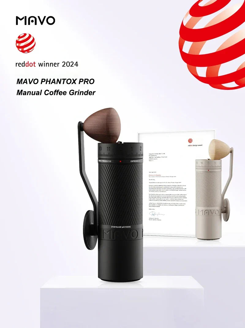 MAVO PHANTOX PRO Manual Coffee Grinder 45mm burr / 120 clicks /3 bearings fix the central shaft / Hand-crank Coffee