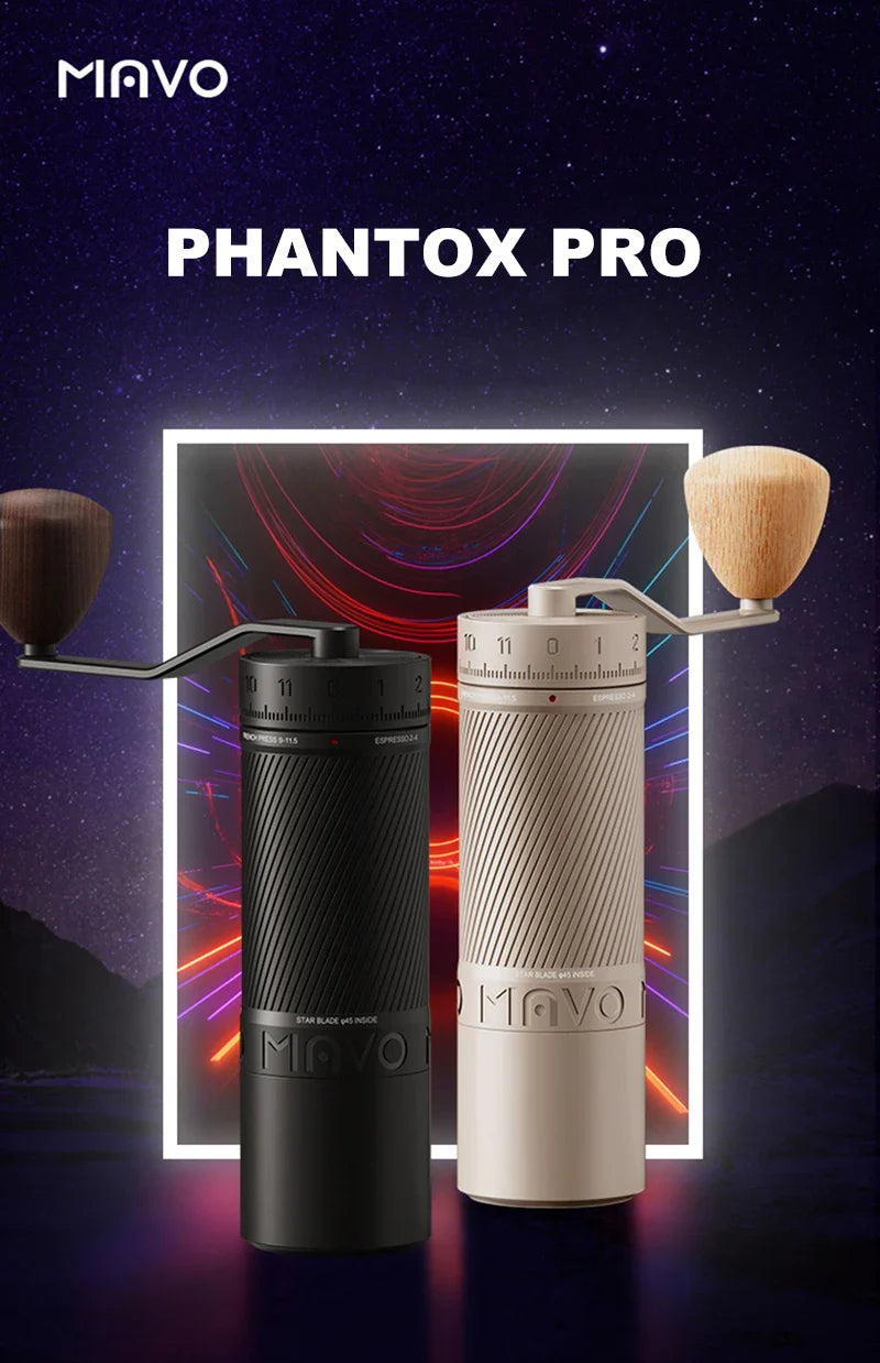 MAVO PHANTOX PRO Manual Coffee Grinder 45mm burr / 120 clicks /3 bearings fix the central shaft / Hand-crank Coffee