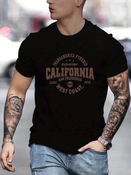 Men’s 100% cotton casual sports loose fit California West Coast print round neck short sleeved T-shirt top