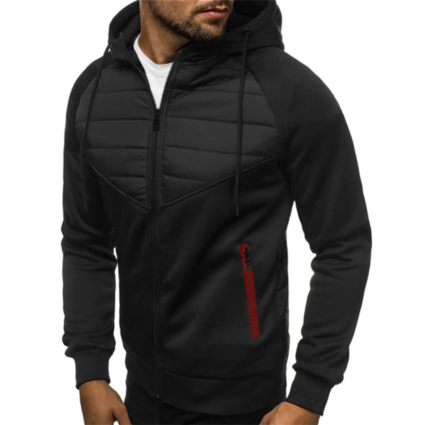 Men’s autumn and winter casual hoodie zipper hoodie coat men’s patchwork cardigan