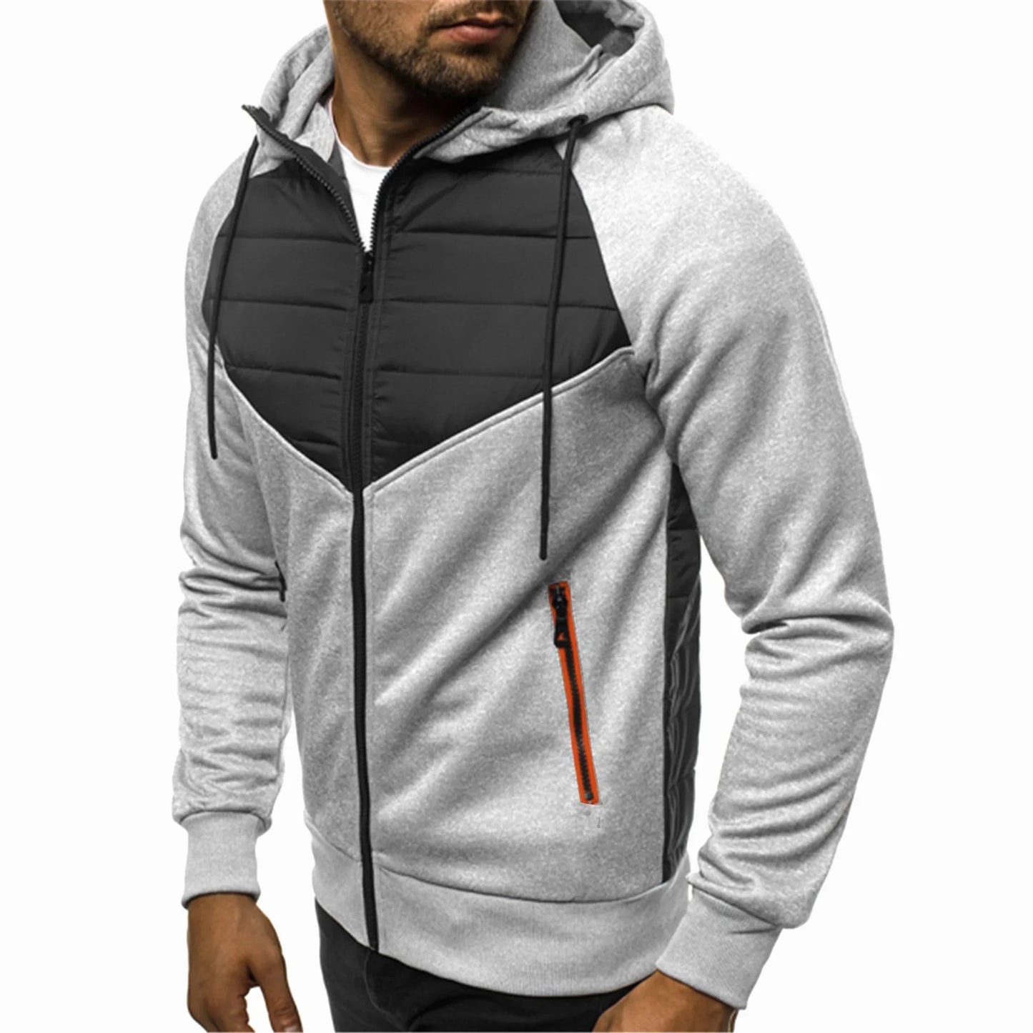 Men’s autumn and winter casual hoodie zipper hoodie coat men’s patchwork cardigan