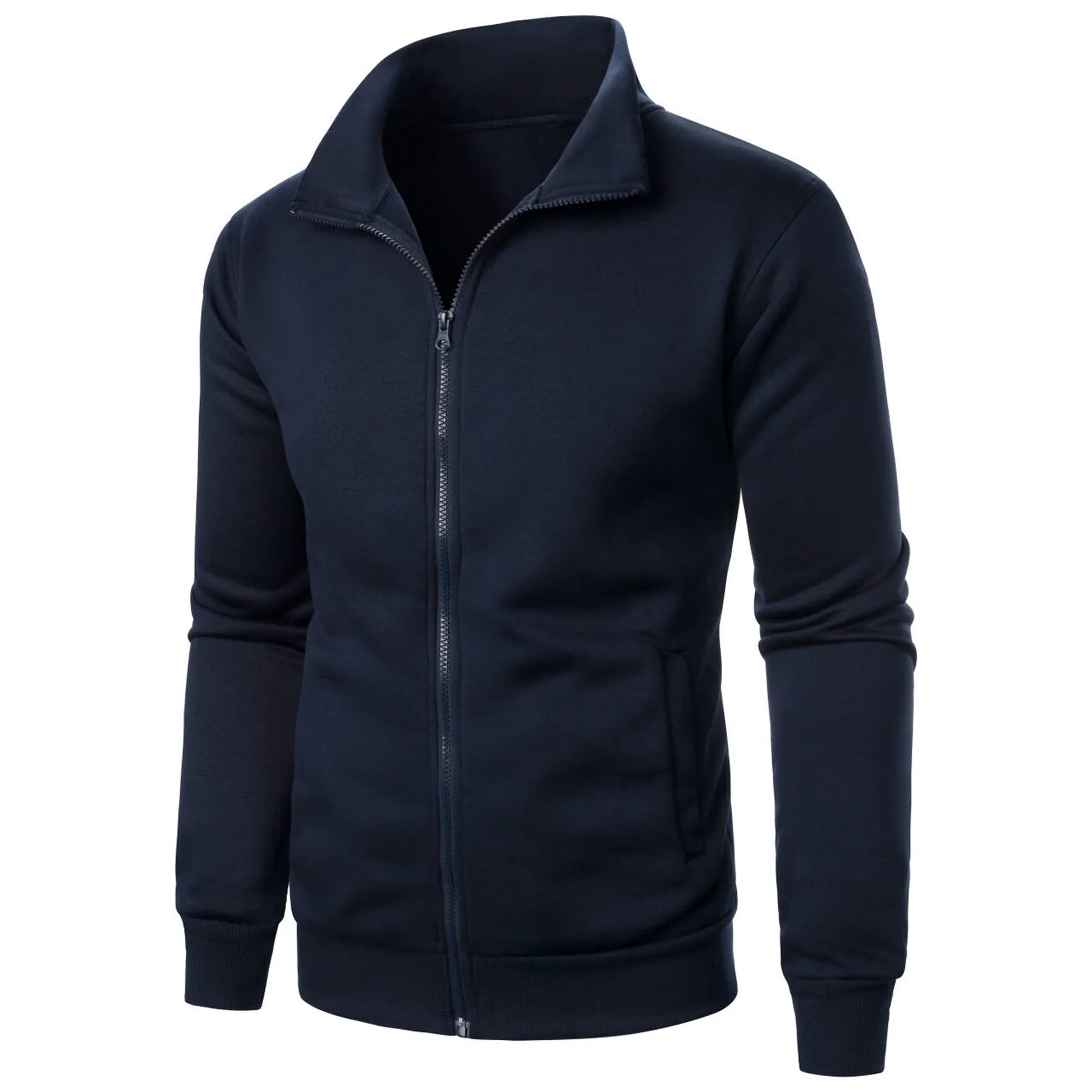 Men’s casual sports zipper stand collar hoodie coat men’s solid color cardigan