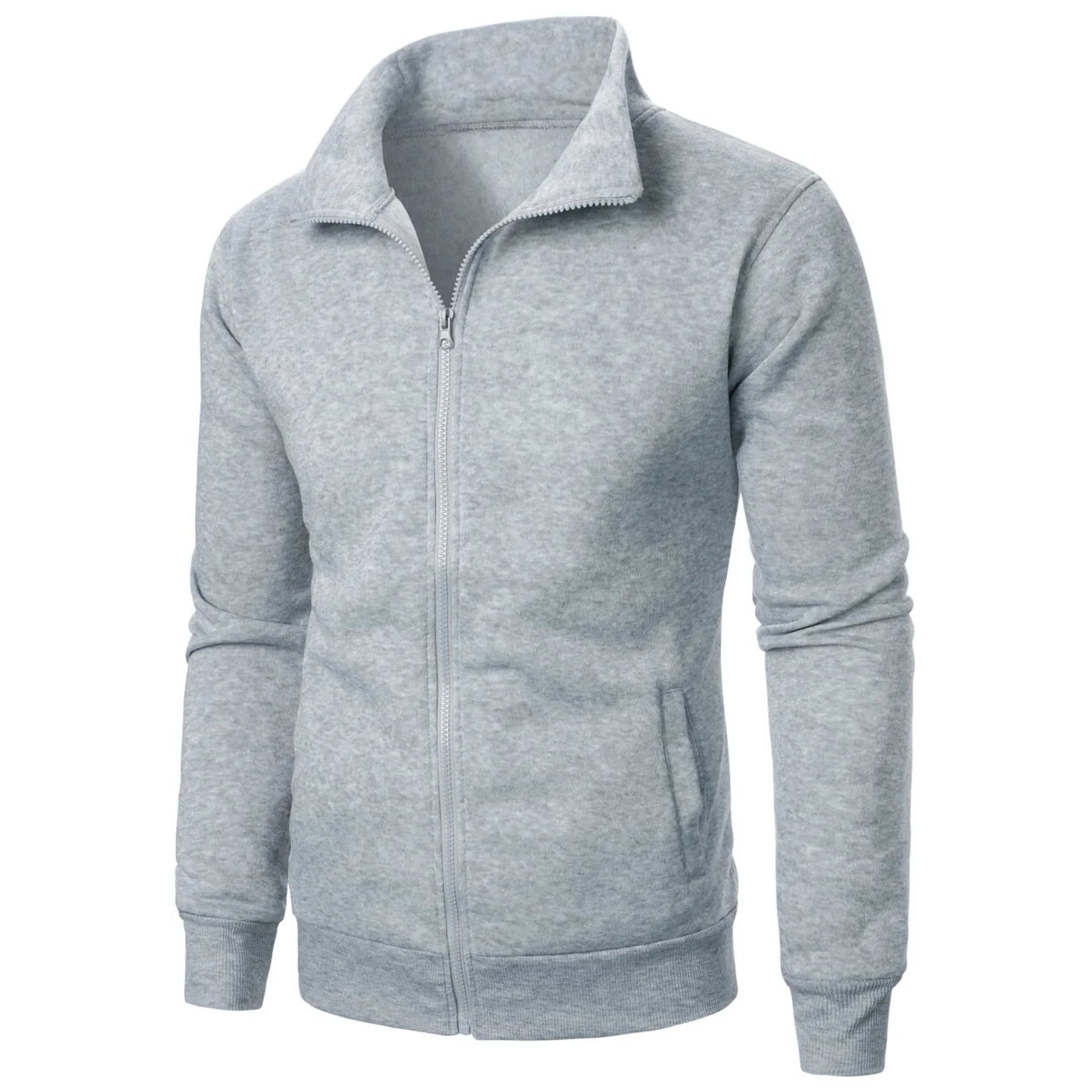 Men’s casual sports zipper stand collar hoodie coat men’s solid color cardigan