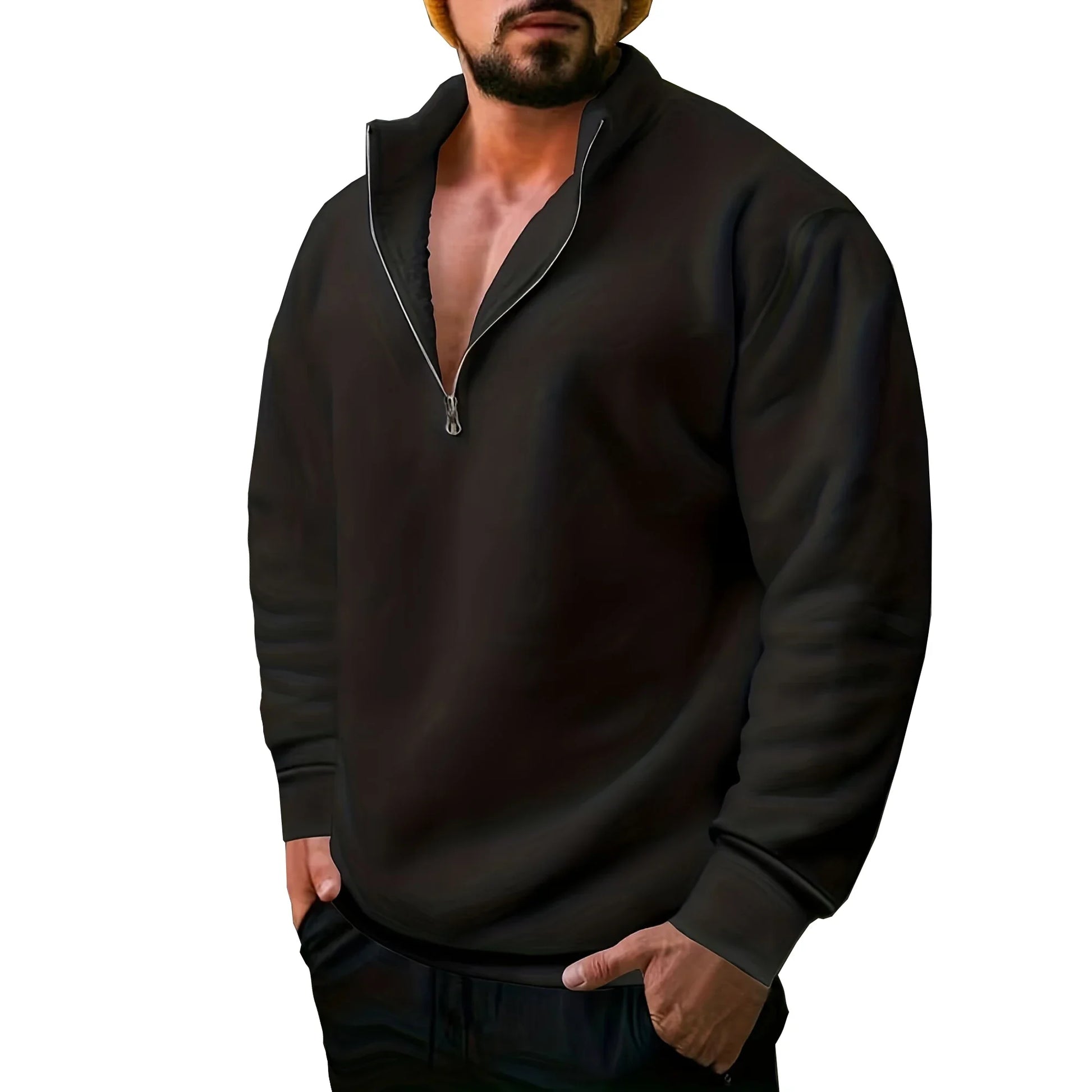 Men’s casual sports zipper stand collar hoodie jacket men’s solid color