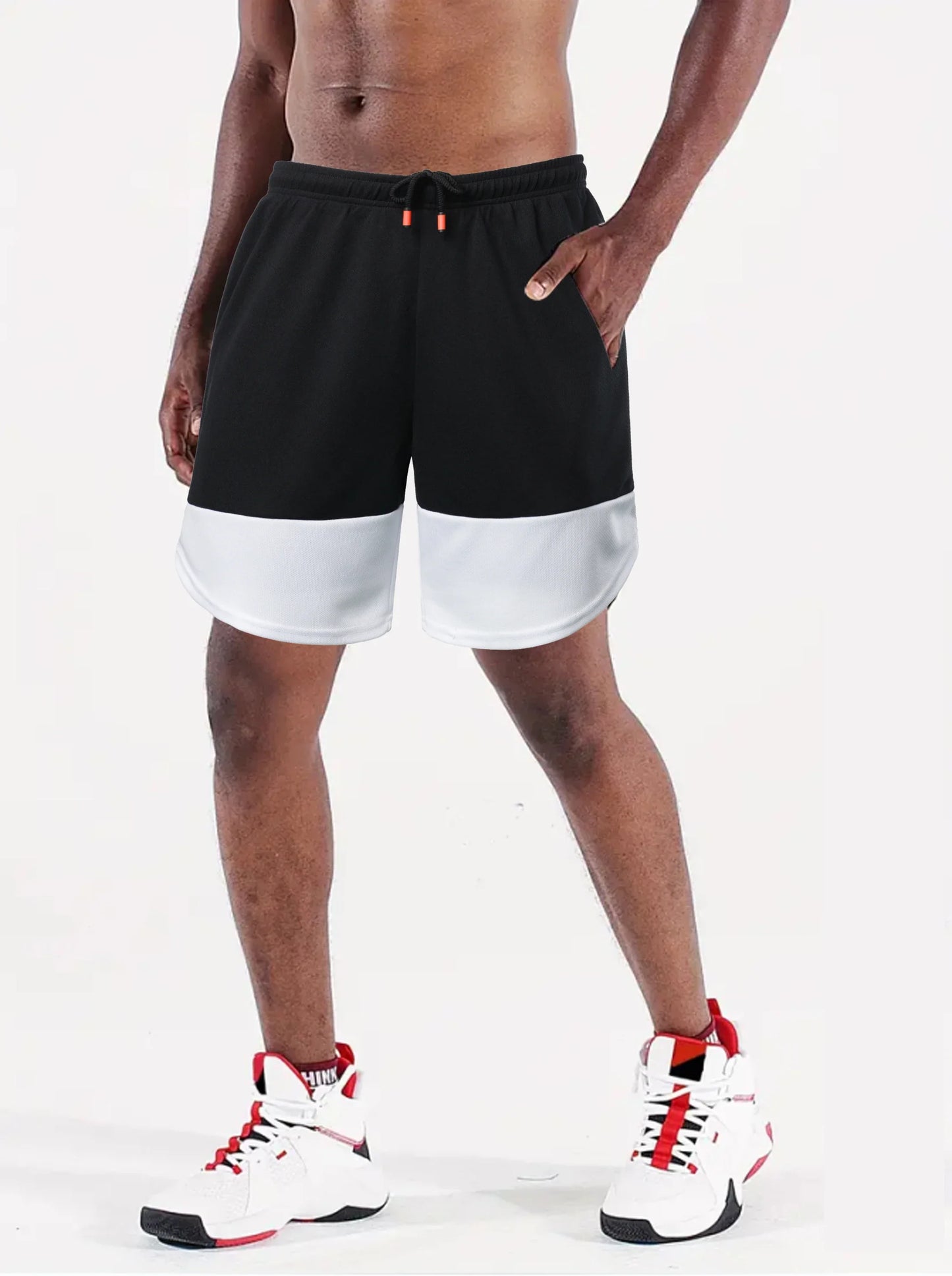 Men’s Color Block Jersey Shorts Activewear Breathable Comfy Drawstring Shorts For Athletics Basketball