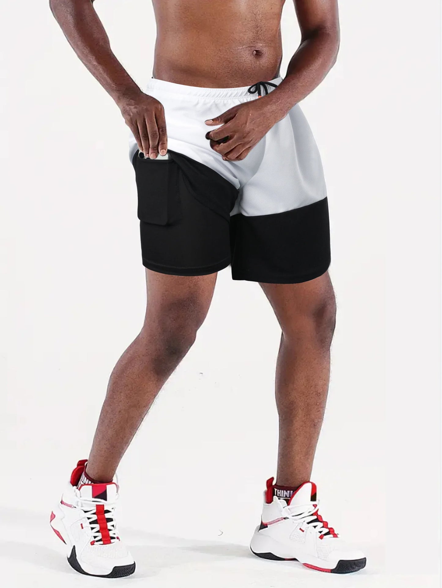 Men’s Color Block Jersey Shorts Activewear Breathable Comfy Drawstring Shorts For Athletics Basketball