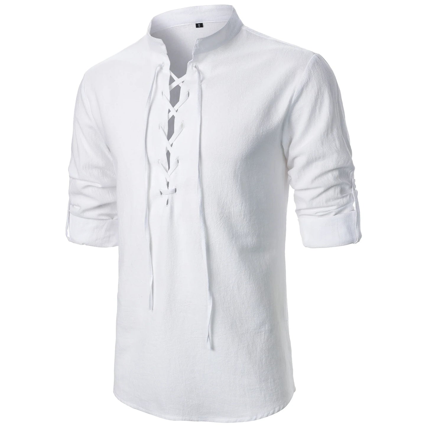 Men’s cotton linen long sleeve shirt Henry shirt Hippie casual beach stand collar long sleeve shirt